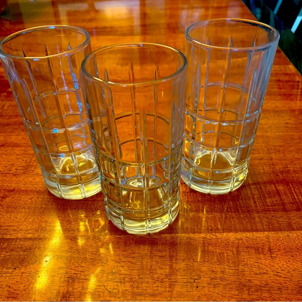 Anchor-Hocking Manchester Tartan Clear Iced Tea Water Glasses, Set of 3
